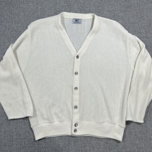 Vintage Izod Lacoste Cardigan Knit Sweater Size L Orlon Acrylic 80s 70s Preppy